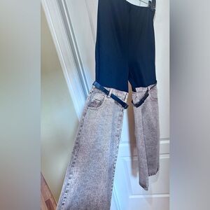 Upcycled spandex and denim w pockets and belt pants size L/XL